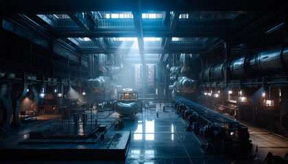 diesel punk industrial factory interior