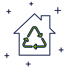 Sticker - Filled outline Eco House with recycling symbol icon isolated on white background. Ecology home with recycle arrows. Vector