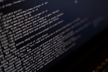 Software source code. Program code. Code on a computer screen. The developer is working on program codes in the office. Photo with source code.
