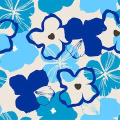 Floral seamless pattern or background, abstract blue flowers design