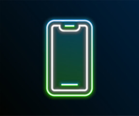 Canvas Print - Glowing neon line Smartphone, mobile phone icon isolated on black background. Colorful outline concept. Vector