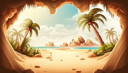 Wall Mural - Travel wallpaper with a sand and coconut landscape Generative AI