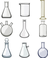 Sticker - laboratory glassware set cartoon vector illustration