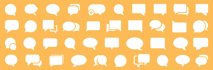 Set of comment speech bubble on orange background. Chat message speech bubble
