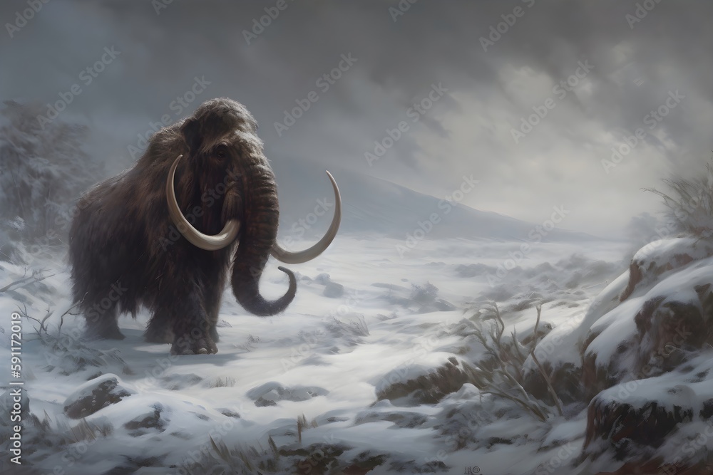Woolly Mammoth realistic oil painting | Ai Generated Ice Age animal ...
