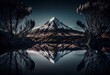 Mirror lake Mount Taranaki New Zealand. Generative AI