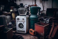 Domestic Appliances At A Recycling Centre. Generative AI