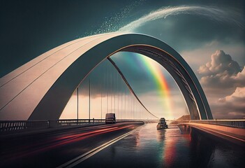 illustration way over the rainbow bridge. Generative AI