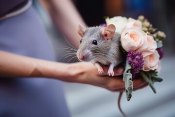 a rat at a wedding with flowers came to congratulate the bride and groom. A wedding ceremony and many people around Generative AI