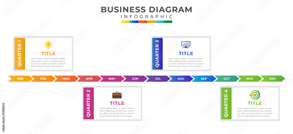 12 Months Modern Timeline diagram calendar with Gantt chart Stock ...