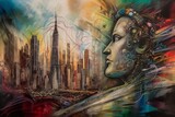Fototapeta Nowy Jork - Nowy Jork abstrakcja kolorowa grafika surrealizm Generative AI