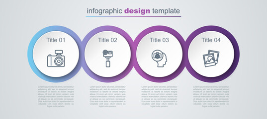 Canvas Print - Set line Photo camera, Action extreme, and frame. Business infographic template. Vector