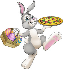 Poster - Easter Bunny Rabbit Cartoon Pizza Restaurant Chef