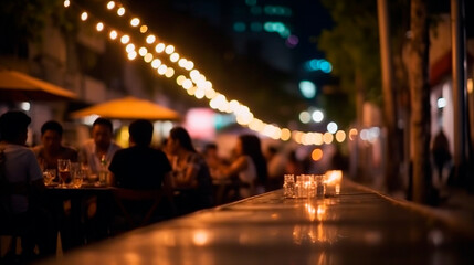 bokeh background of street bar beer restaurant, outdoor in asia, people sit chill out and hang out d