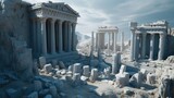 Illustration of an ancient greek temple in ruins - Generative AI