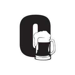 big glass of beer,  letter o