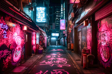 Tokyo City by Night, Anime and Manga drawing illustration, city ​​views, magenta, purple, neon, Generative AI