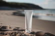 Design cosmetic product template mockup for sunblock cosmetics. Sunscreen cream on a summer beach. Generative AI