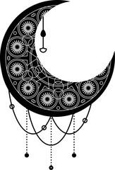 Wall Mural - Black moon, crescent symbol with decorative ornament. Mystic symbol in boho style. Magic spa, manicure, jewelry store element. Sacred vector sign isolated on white background