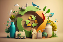 Waste Recycle Management, Eco Friendly, Energy Saving Awareness Month Concept. Generative Ai