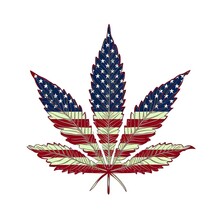 American Flag With Cannabis Marijuana Leaf Symbol. Concept Of American Cannabis Industry. Generative AI