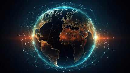 Global network, futuristic technology background, satellite internet network connection, business intelligence concept created with generative AI technology