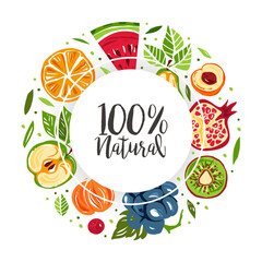 Wall Mural - Juicy Fruit Design with Circle Composition Vector Template