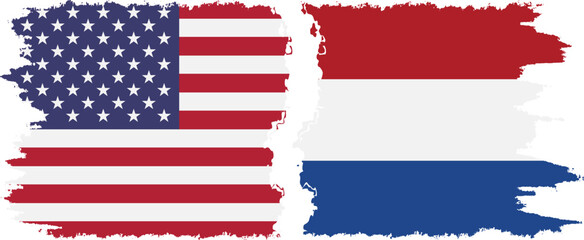 Wall Mural - Netherlands and USA grunge flags connection vector