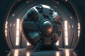 Wall Mural - abstract in futuristic interior architecture of spaceship with power generative technology. concept 