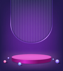 Wall Mural - Abstract room with purple pedestal podium, arch shape and balls