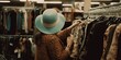  person browsing through vintage clothing and accessories at thrift store, concept of Retro Fashion and Thrift Shopping, created with Generative AI technology