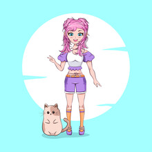 PublicDomainVectors.org-Anime girl with kitten