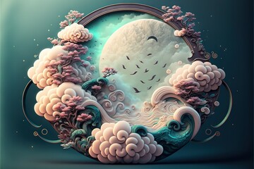 Wall Mural - beautiful abstract asian mountain landscape AI