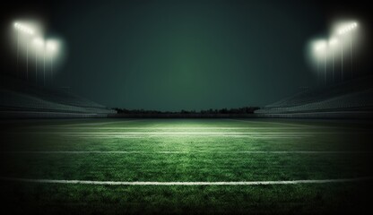 stadium evening match on the green grass field, Generative AI