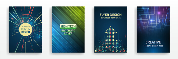 Wall Mural - Technology covers corporate documents. Layout template science designs. Brochure, flyer, book, annual report. Blue hi-tech vector illustrations for business presentations. Futuristic business posters.