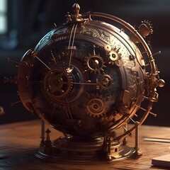 Wall Mural - a steampunk-inspired solar system with gears and cogs as planets. generative ai.
