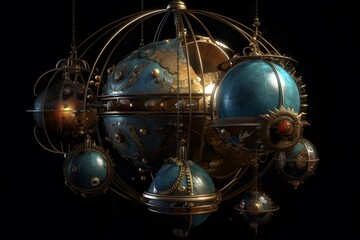Wall Mural - a steampunk-inspired solar system with gears and cogs as planets. generative ai.