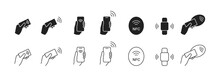 nfc wireless payment icon set. Black and outline. Vector EPS 10