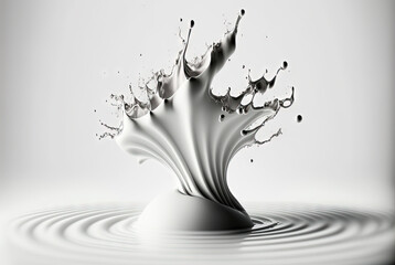 Wall Mural - Milk splash with drops flying away. Splasj crown in the white milk. Generated AI.