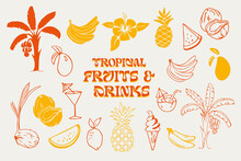 Tropical Fruits And Drinks Illustration Set