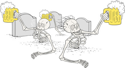 Sticker - Funny skeleton with beer