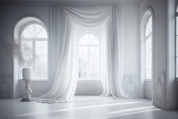 Classic empty clean white room with windows