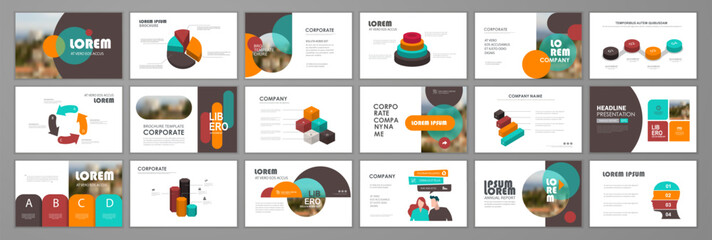 Business infographic elements template set. Keynote presentation background, slide templates design, website ideas, brochure cover design, landing page, annual report brochure. Vector Illustration