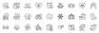 © blankstock - Icons pack as Puzzle, Journey and Add gift line icons for app include Love glasses, Puzzle time, Refresh cart outline thin icon web set. Baggage cart, Carousels, Grilled sausage pictogram. Vector