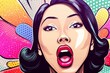 © avrezn - Colorful Pop Art Asian Woman Shouts with Vivid Lips, Generative AI