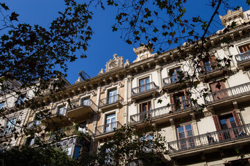 Nice building in the city of Barcelona, modernist architecture in a European city