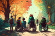 Group of friends in wheelchairs in the park