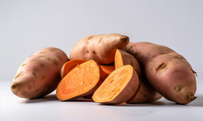 Sweet potatoes on a white background