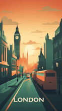 Vintage Travel Poster Of London. Created With Generative AI.