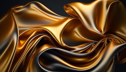 Poster - Golden Silk Wallpaper. Generative aiDetailed glossy abstract liquid silk fabric texture background in motion moment. Generative ai